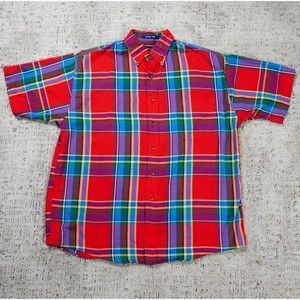 Mens Large Plaid Button Up Shirt Red/Green Gant Heritage Twill Short Sleeve